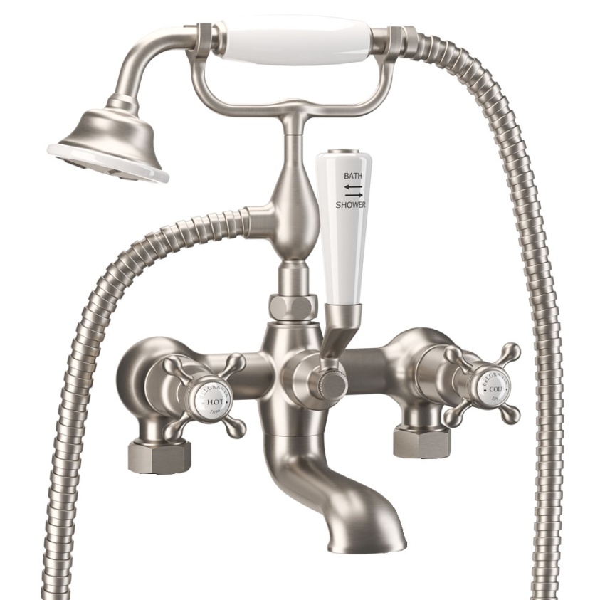 Cutout image of Crosswater Belgravia Brushed Nickel Wall-Mounted Bath Shower Mixer